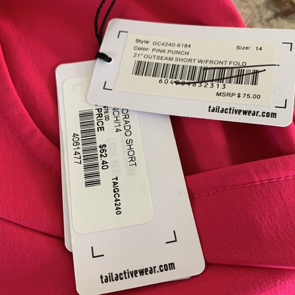 Size 14 Tail shorts, 21” out seam short with front fold, pink punch color, nwt - Picture 3 of 9